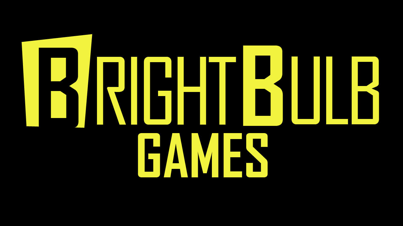 Brightbulb Games Logo Brightbulb Games logo – bold yellow text on a black background with “Brightbulb” styled in tall, playful letters and “Games” centered below.