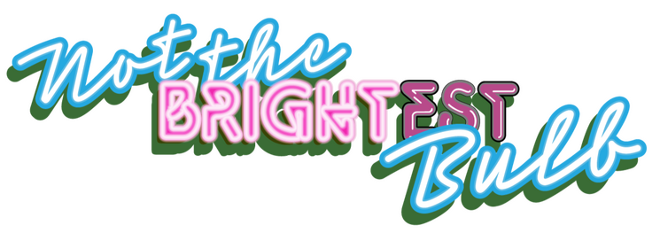 Jeremiah with a llama on a partly cloudy day Logo for the party game “Not The Brightest Bulb”